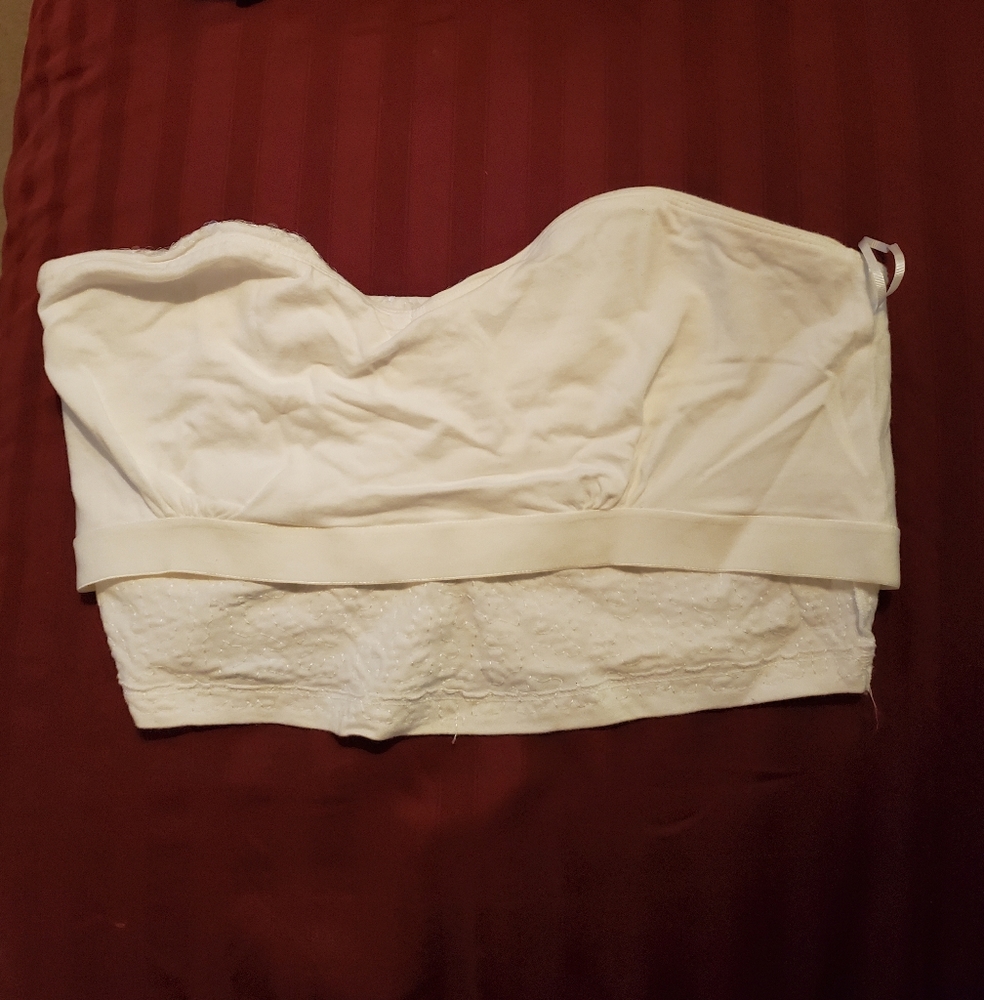 Express Super Sexy Stretch Sequin Crop Tube Top Sz L Light Creme Color - Picture 3 of 5